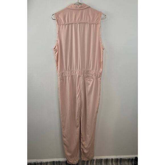 Honey Punch Pink Nude Tencel Chambray 1/4 Button-Front Sleeveless Jumpsuit M - Picture 4 of 13